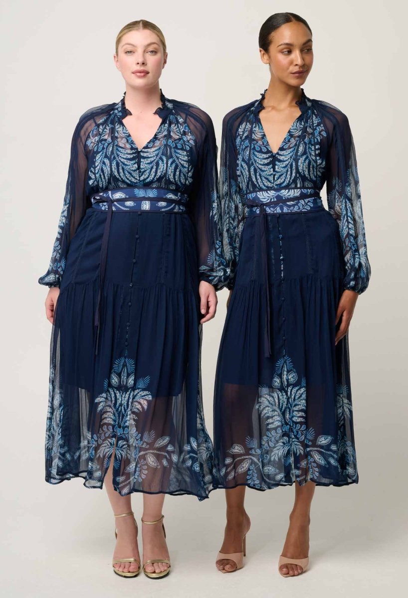 Sloane Viscose Chiffon Print Midi Dress - Moonlit Batik Once Was
