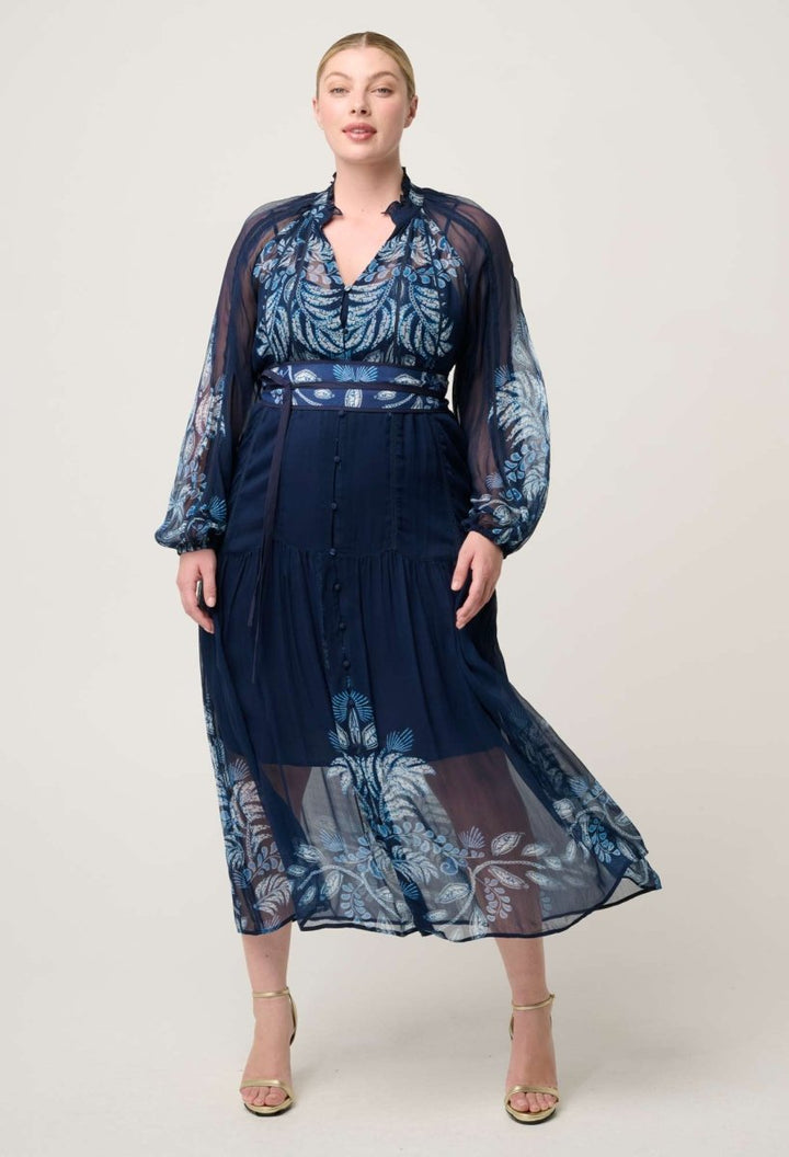 Sloane Viscose Chiffon Print Midi Dress - Moonlit Batik Dress Once Was