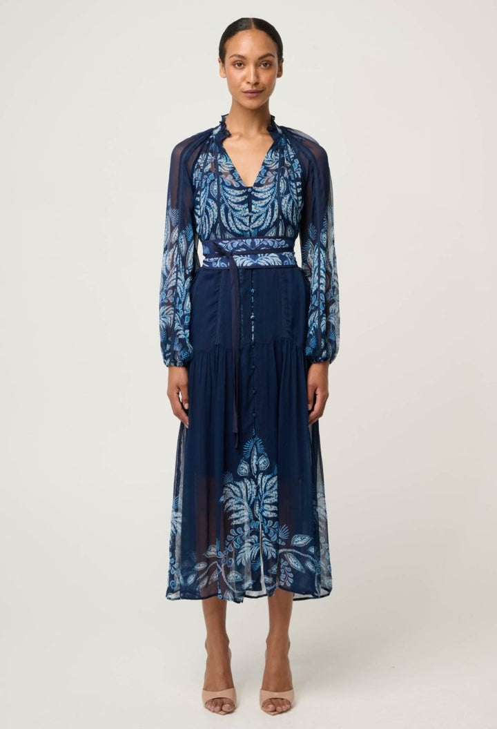 Sloane Viscose Chiffon Print Midi Dress - Moonlit Batik Dress Once Was
