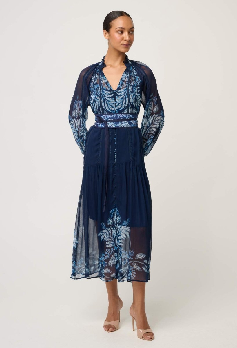 Sloane Viscose Chiffon Print Midi Dress - Moonlit Batik Dress Once Was