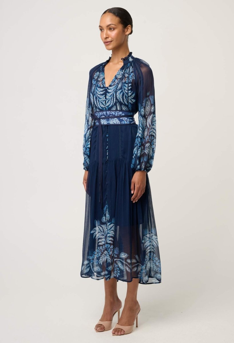 Sloane Viscose Chiffon Print Midi Dress - Moonlit Batik Dress Once Was