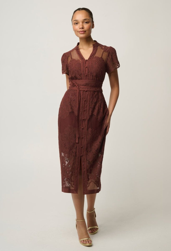 Solene Cotton Blend Lace Dress in Rosewood dress Once Was