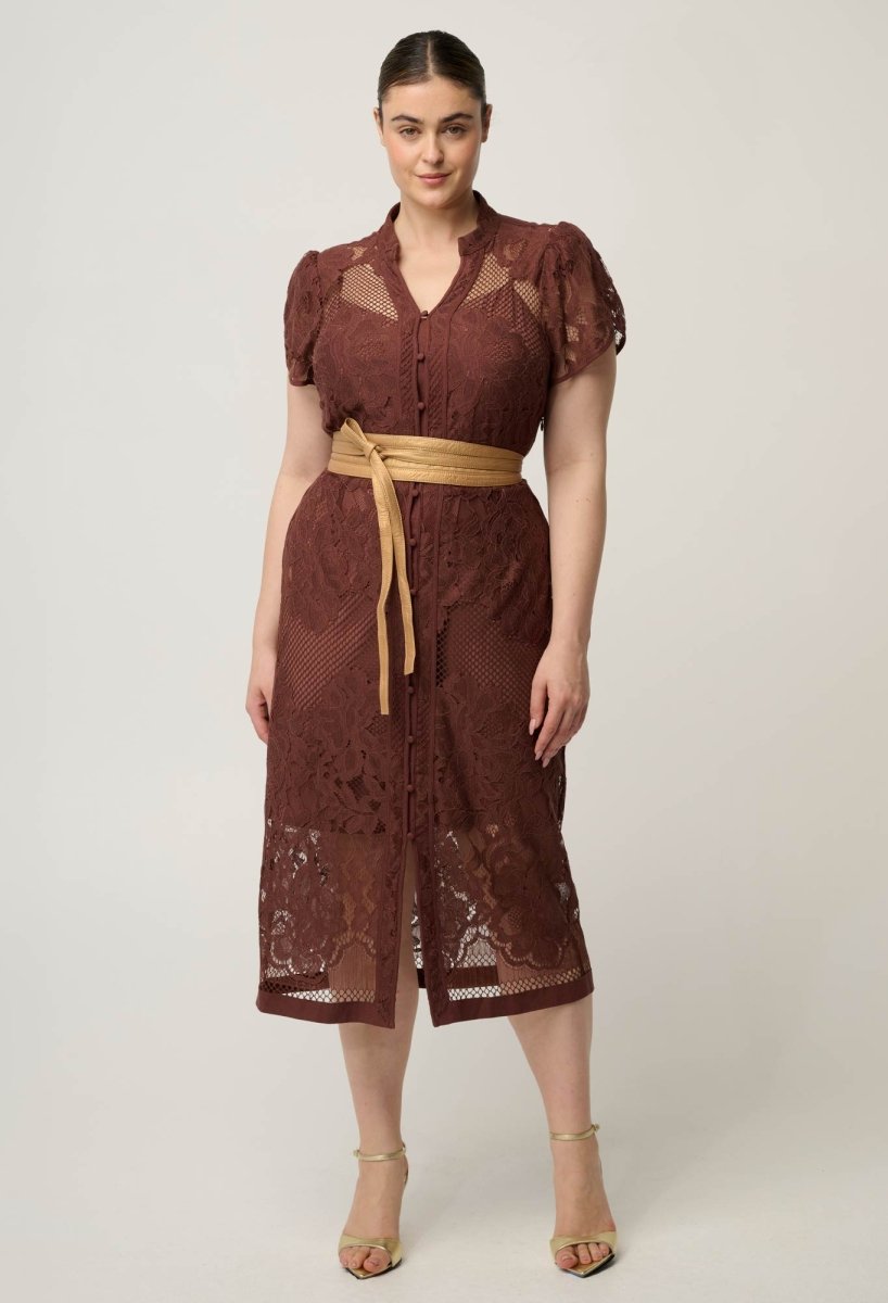 Solene Cotton Blend Lace Dress in Rosewood dress Once Was
