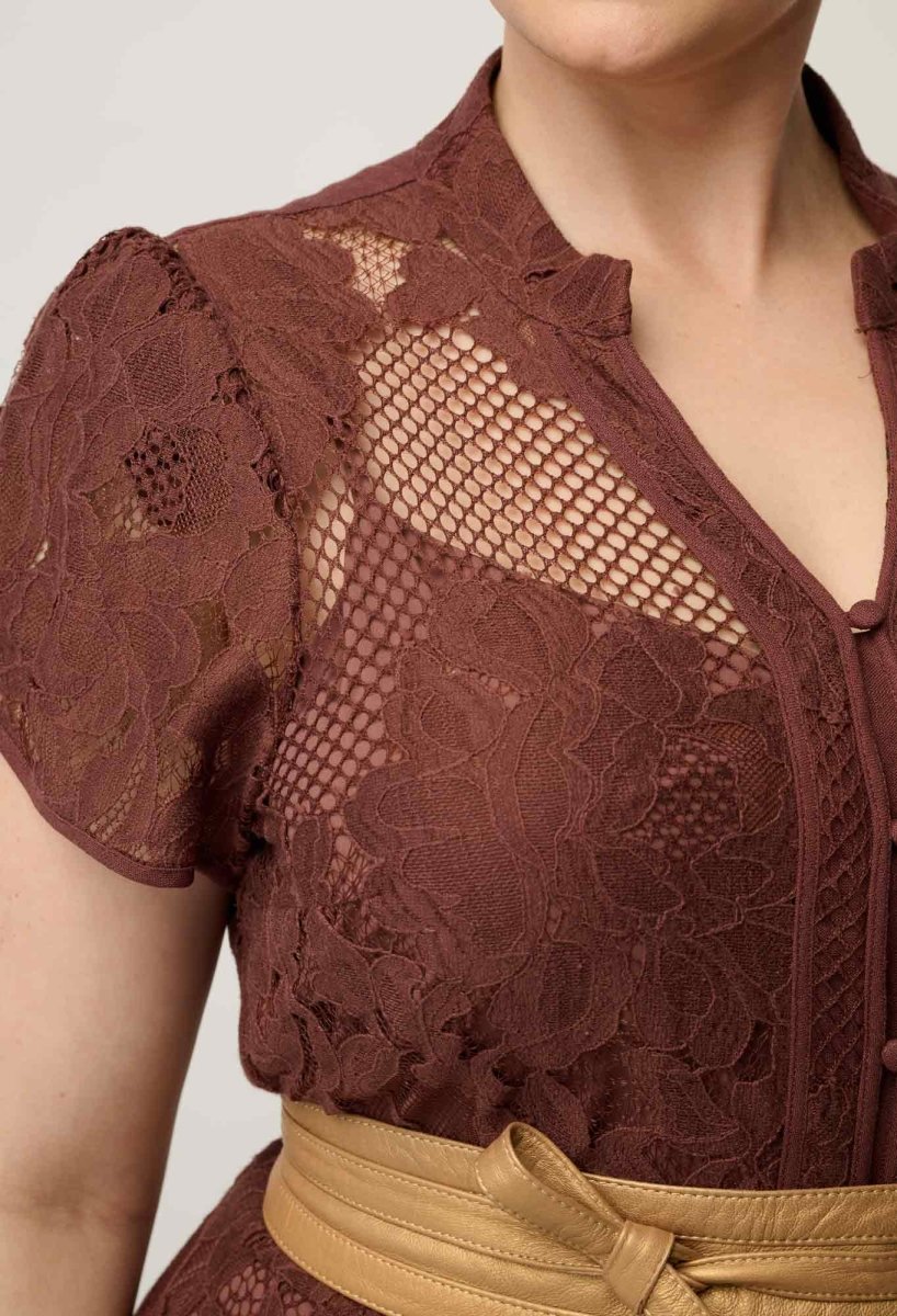 Solene Cotton Blend Lace Dress in Rosewood dress Once Was