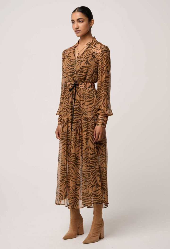 Solene Sheer Viscose Midi Dress in Exotica OnceWas