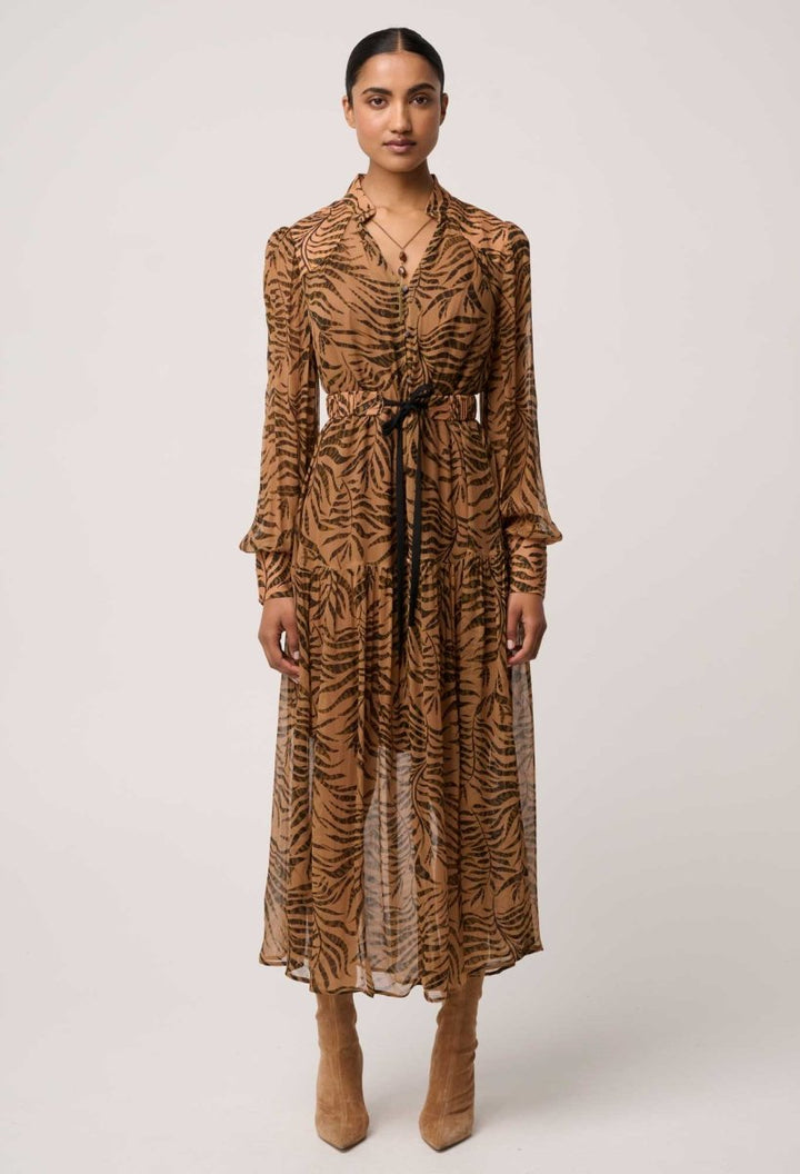 Solene Sheer Viscose Midi Dress in Exotica OnceWas
