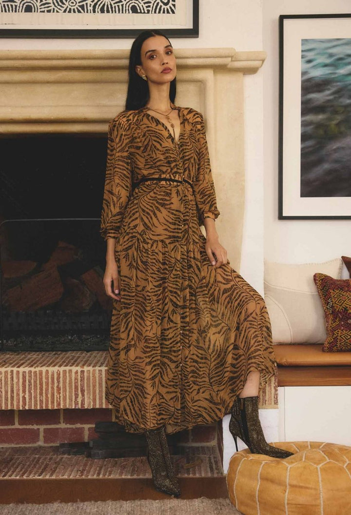 Solene Sheer Viscose Midi Dress in Exotica OnceWas