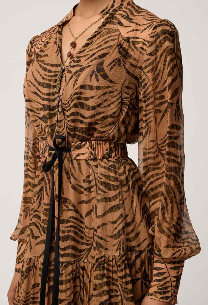 Solene Sheer Viscose Midi Dress in Exotica OnceWas