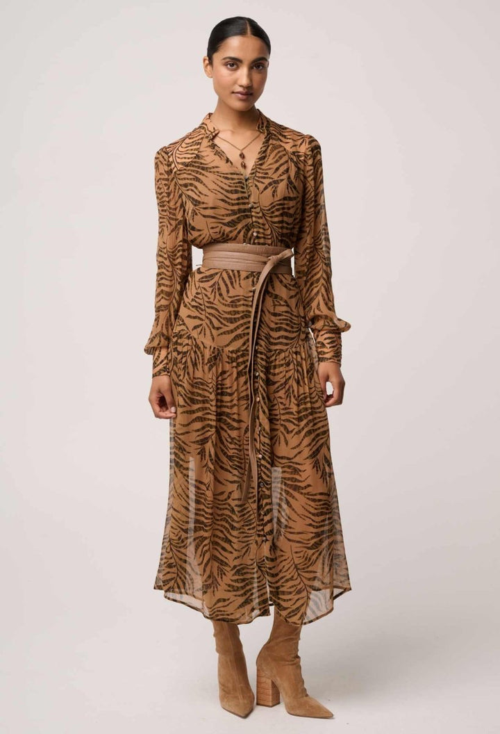 Solene Sheer Viscose Midi Dress in Exotica OnceWas