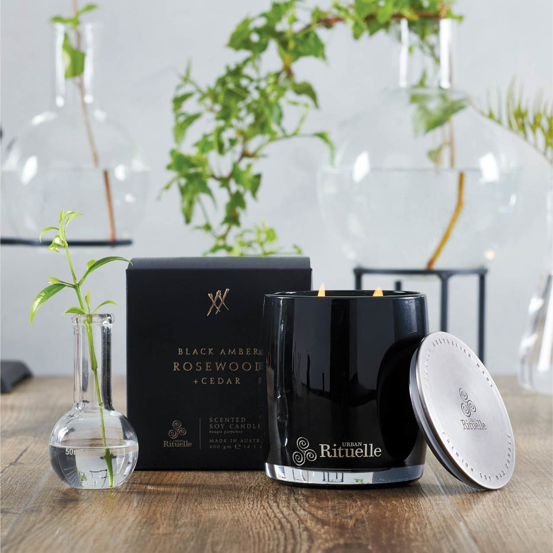 Soy Candles - Black Amber, Rosewood and Cedar 400gm Candles Urban Rituelle