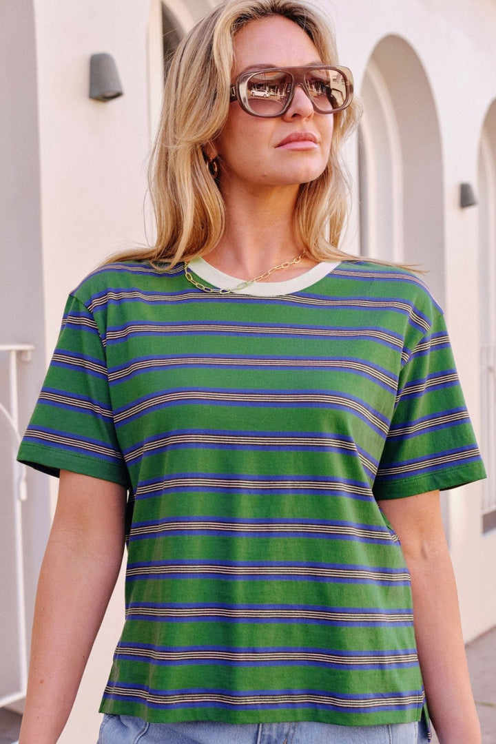 Stevie Slouchy Tee - Basil/Blue Stripe Tee shirt Ceres Life