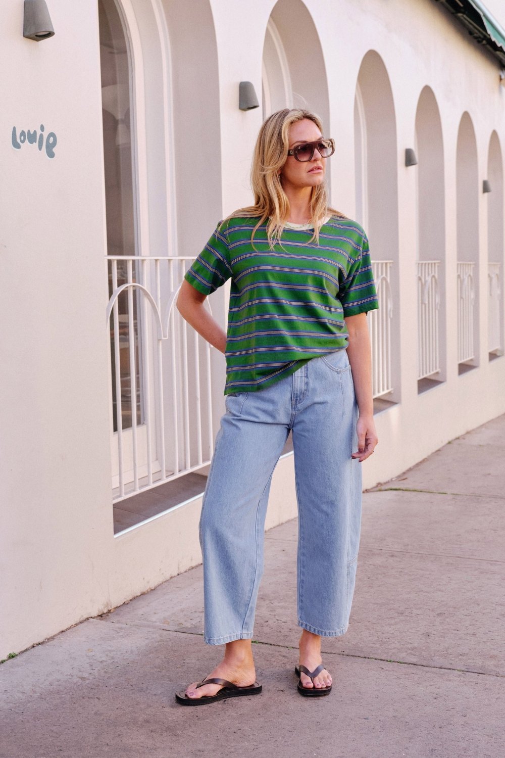Stevie Slouchy Tee - Basil/Blue Stripe Tee shirt Ceres Life
