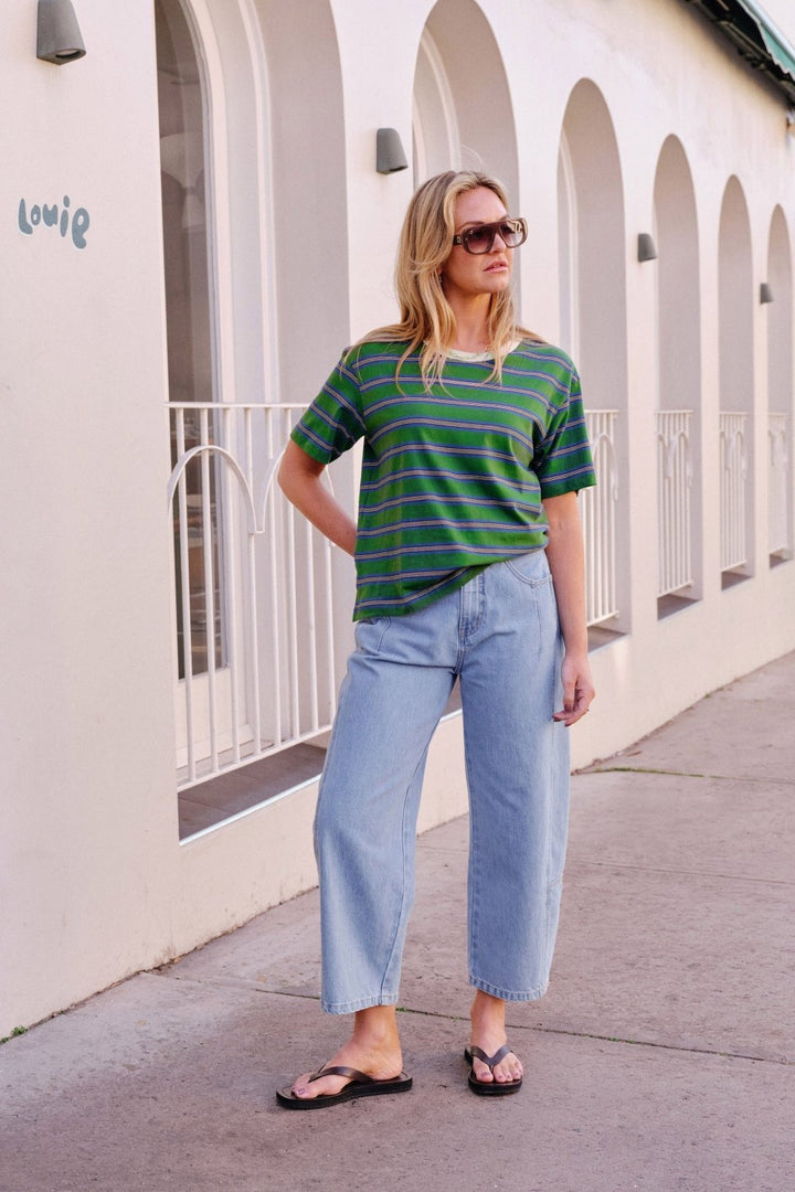 Stevie Slouchy Tee - Basil/Blue Stripe Tee shirt Ceres Life