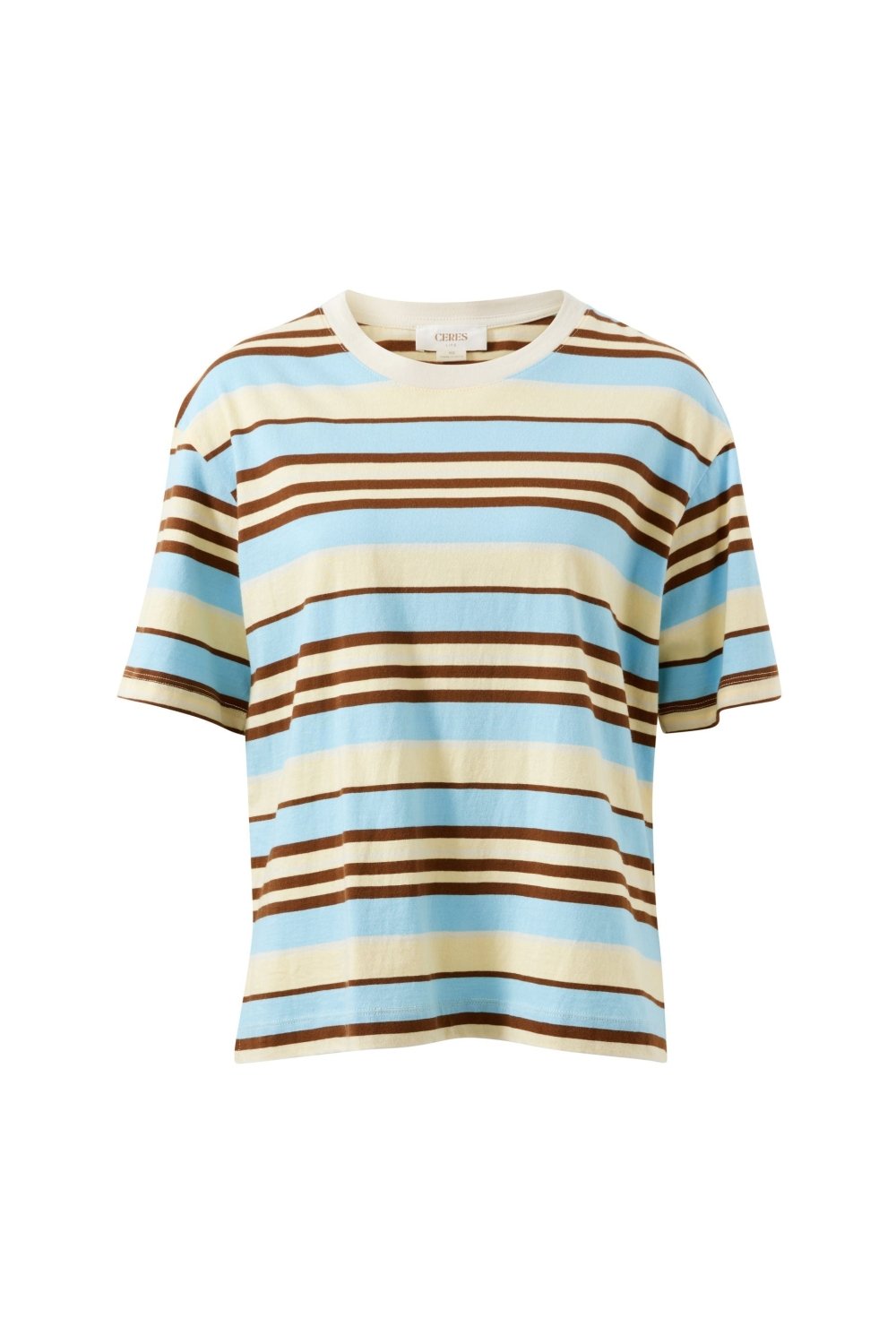 Stevie Slouchy Tee - Butter/Toffee/Fresh Blue Stripe t-shirt Ceres Life