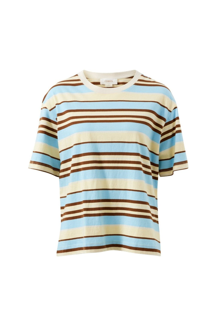 Stevie Slouchy Tee - Butter/Toffee/Fresh Blue Stripe t-shirt Ceres Life