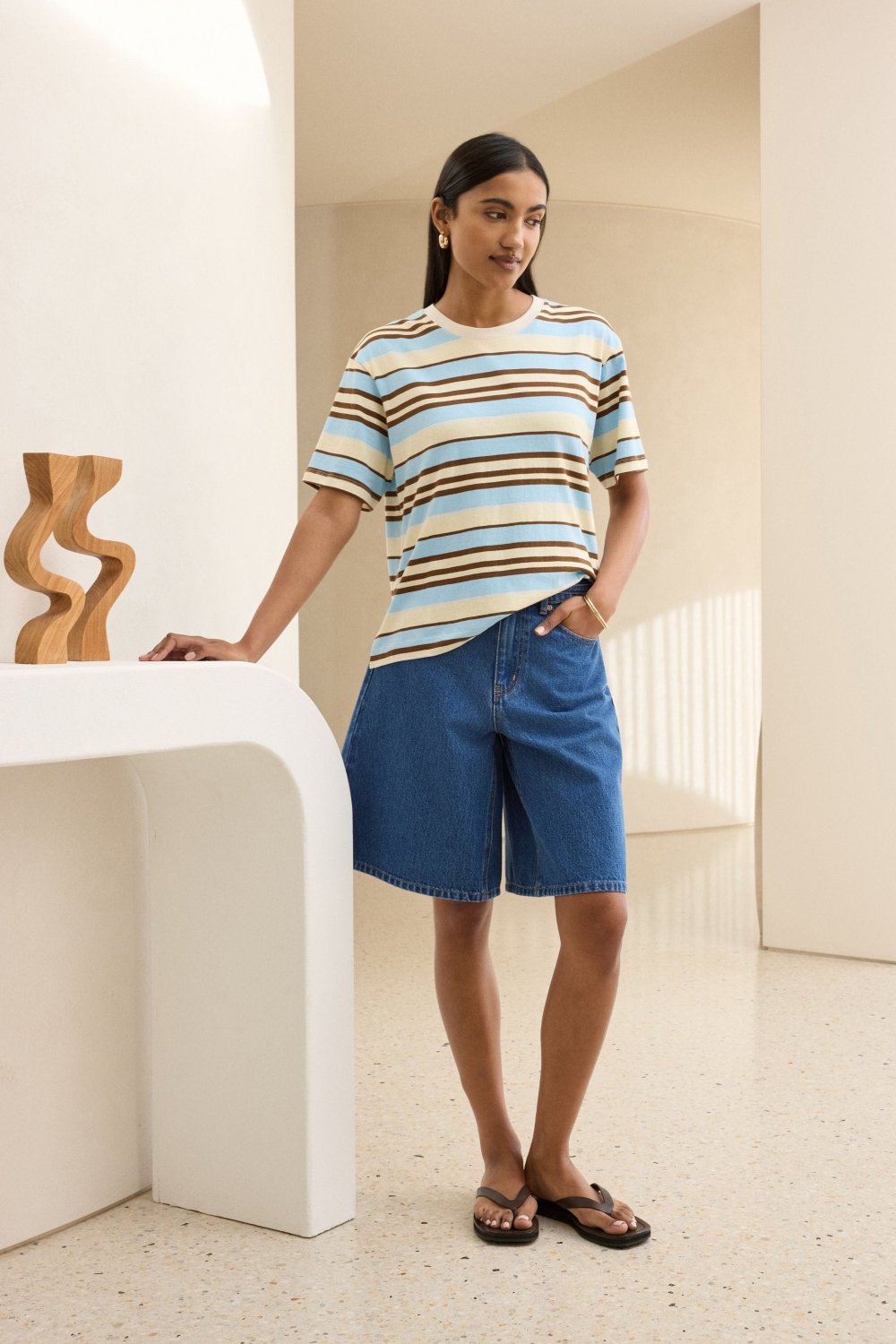 Stevie Slouchy Tee - Butter/Toffee/Fresh Blue Stripe t-shirt Ceres Life