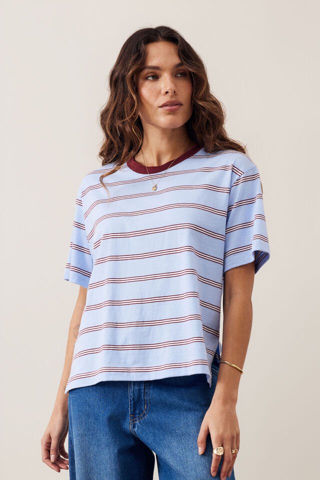 Stevie Slouchy Tee - China Blue / Mulberry Tee shirt Ceres Life