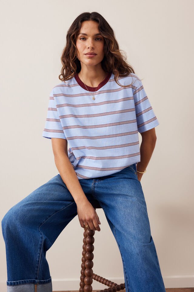 Stevie Slouchy Tee - China Blue / Mulberry Tee shirt Ceres Life