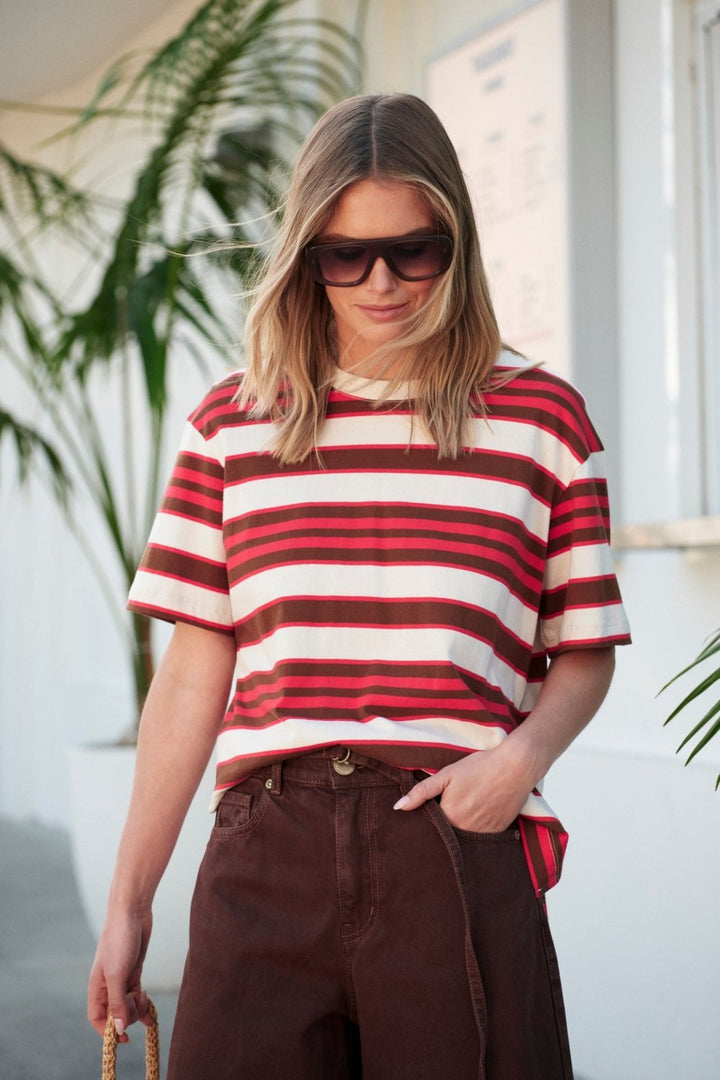 Stevie Slouchy Tee - Heritage Red/Toffee Stripe Tee shirt Ceres Life