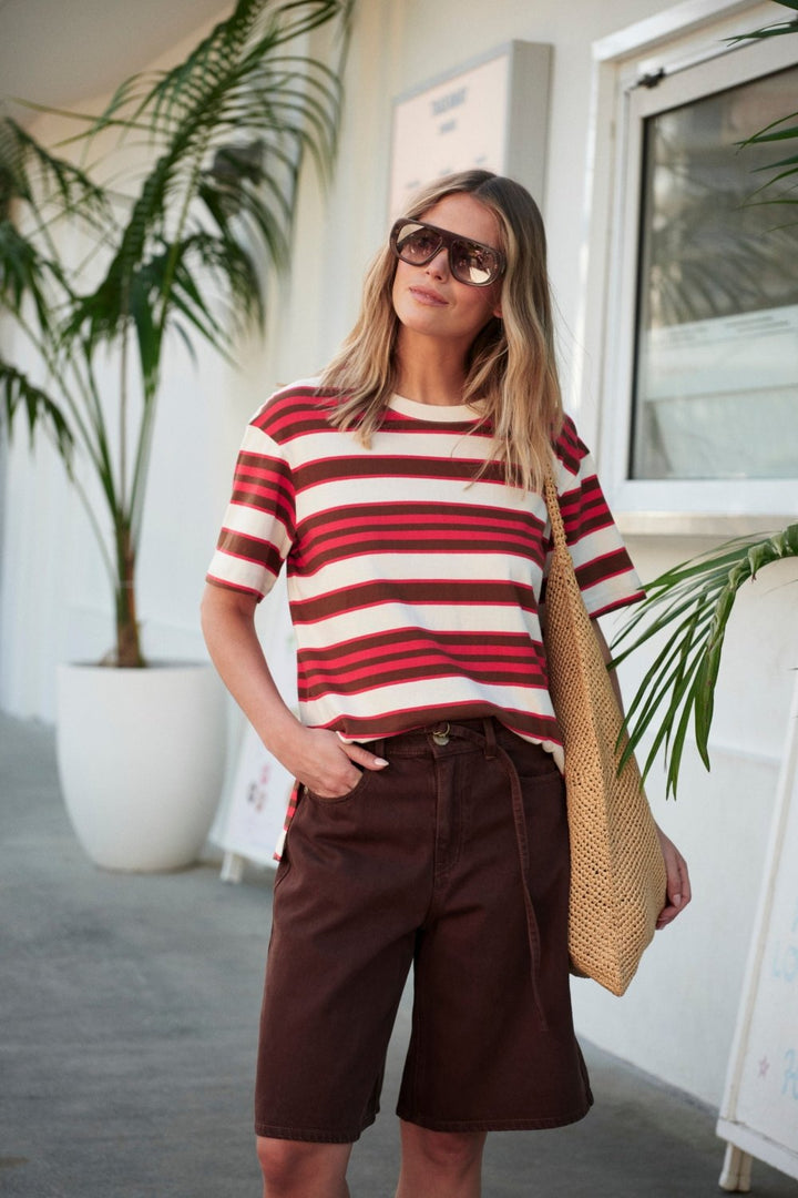 Stevie Slouchy Tee - Heritage Red/Toffee Stripe Tee shirt Ceres Life