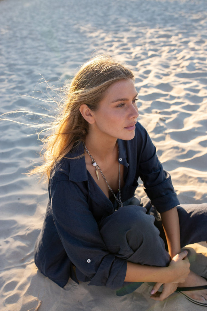 Storm Cloud Boyfriend Linen Shirt - Stanleyandstone