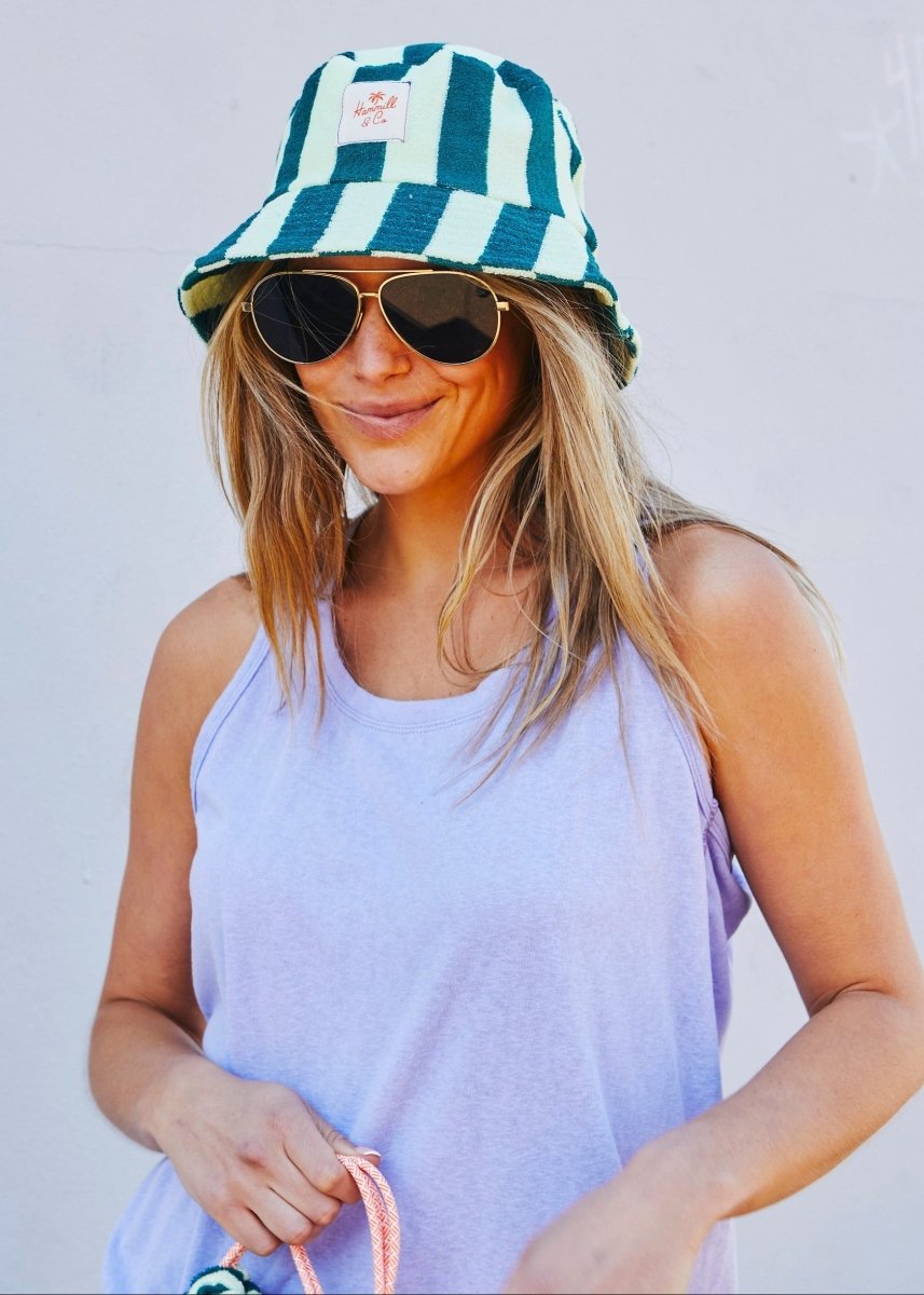 STRIPE BUCKET HAT - GREEN hammill & Co