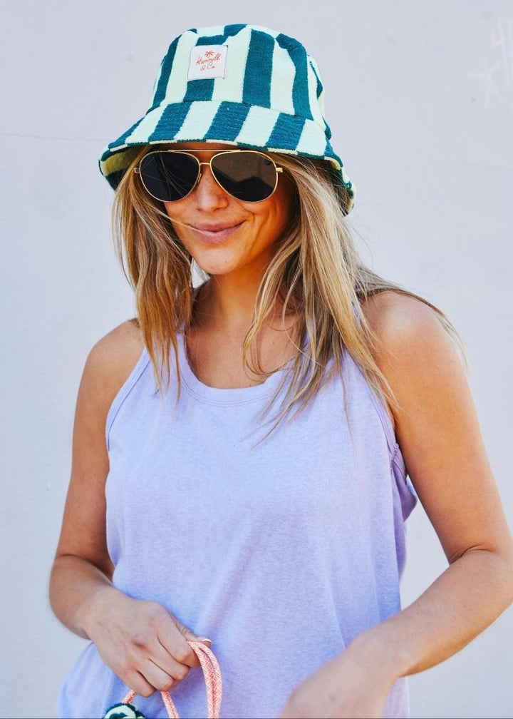 STRIPE BUCKET HAT - GREEN hammill & Co