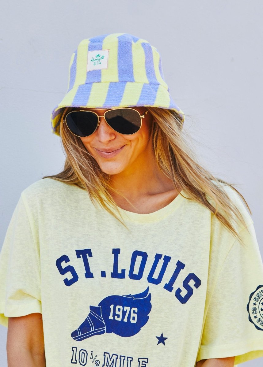 STRIPE BUCKET HAT - MAUVE/LEMON hammill & Co