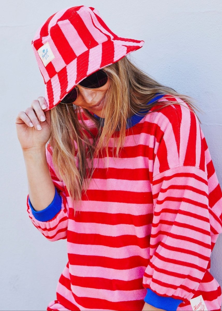 STRIPE BUCKET HAT - PINK/RED hammill & Co