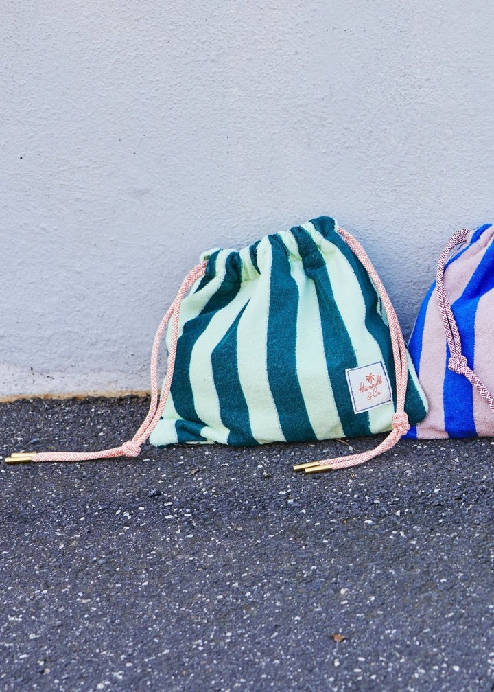 STRIPE DRAWCORD BAG - GREEN STRIPE hammill & Co