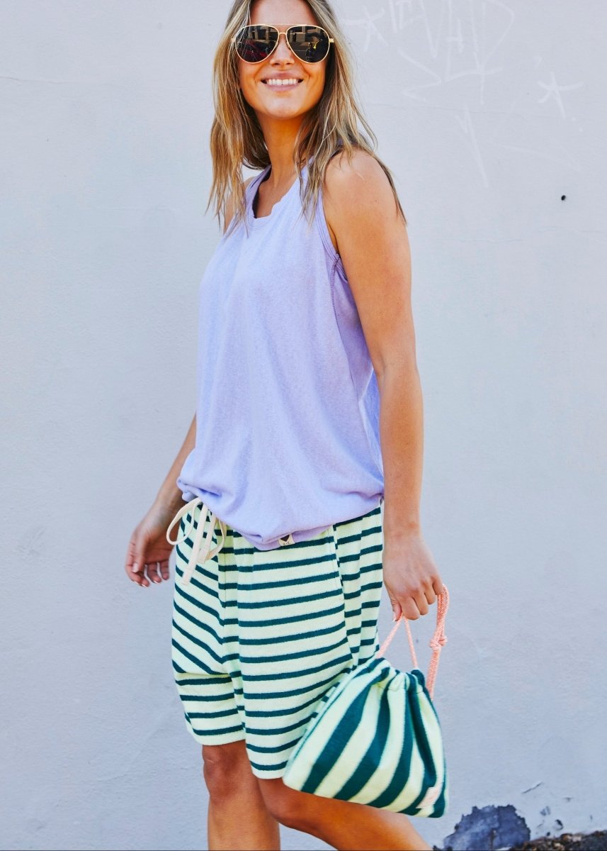 STRIPE DRAWCORD BAG - GREEN STRIPE hammill & Co