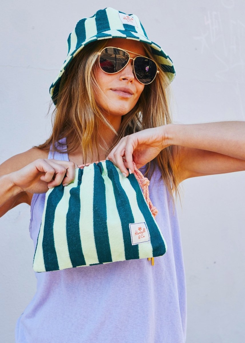 STRIPE DRAWCORD BAG - GREEN STRIPE hammill & Co