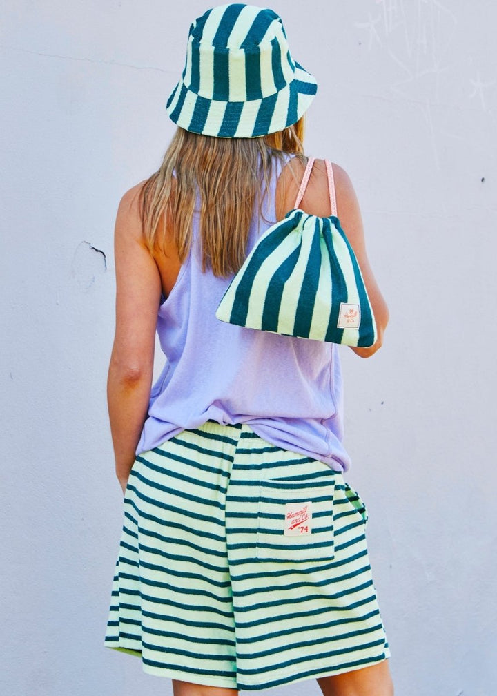 STRIPE DRAWCORD BAG - GREEN STRIPE hammill & Co