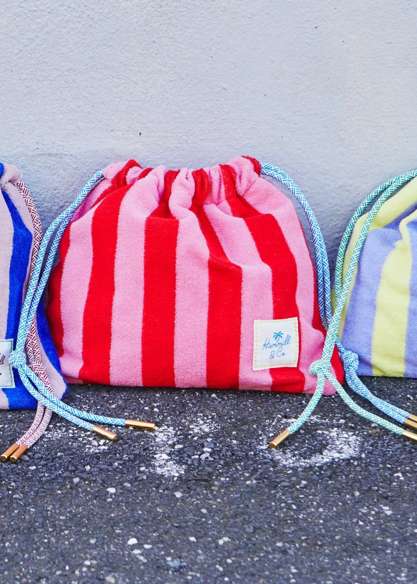 STRIPE DRAWCORD BAG - PINK/RED hammill & Co