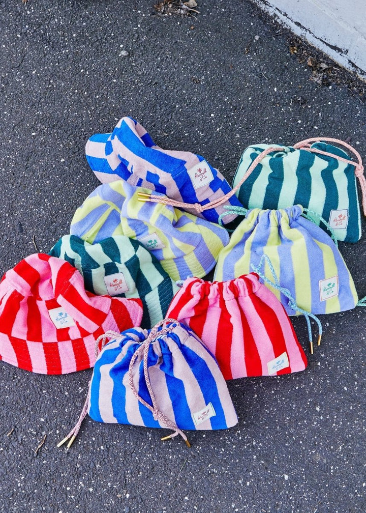 STRIPE DRAWCORD BAG - PINK/RED hammill & Co