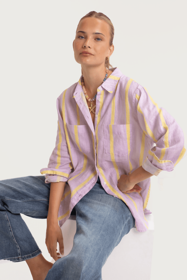 Sunshine Mauve Stripe Boyfriend Linen Shirt shirt Hut