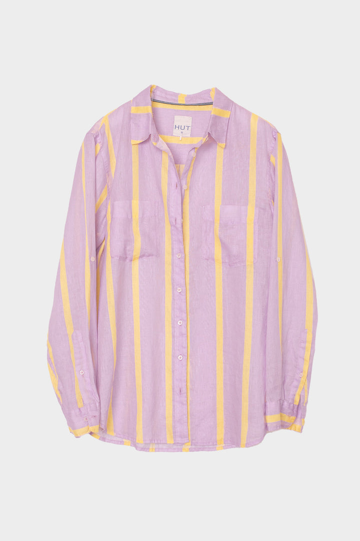 Sunshine Mauve Stripe Boyfriend Linen Shirt