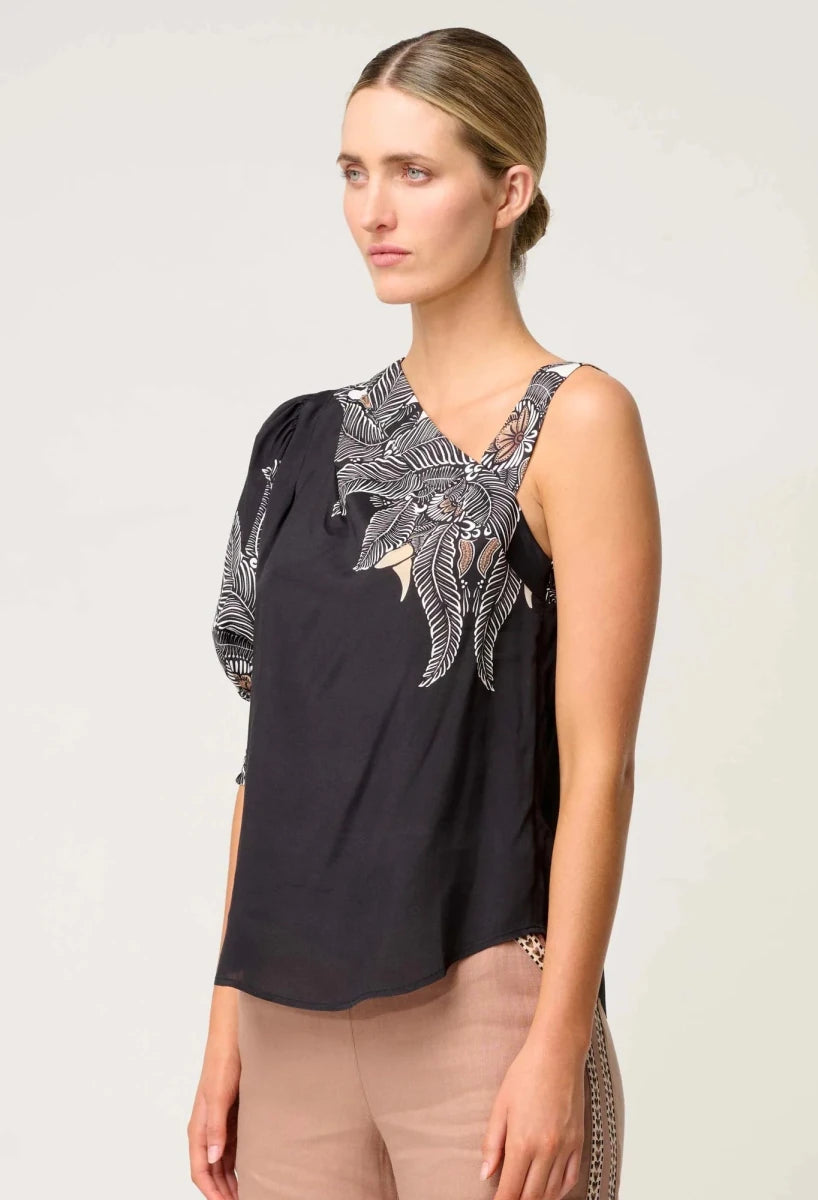 Tahani One Sleeve Placement Print top - ONYX Casablanca Blouse Once Was