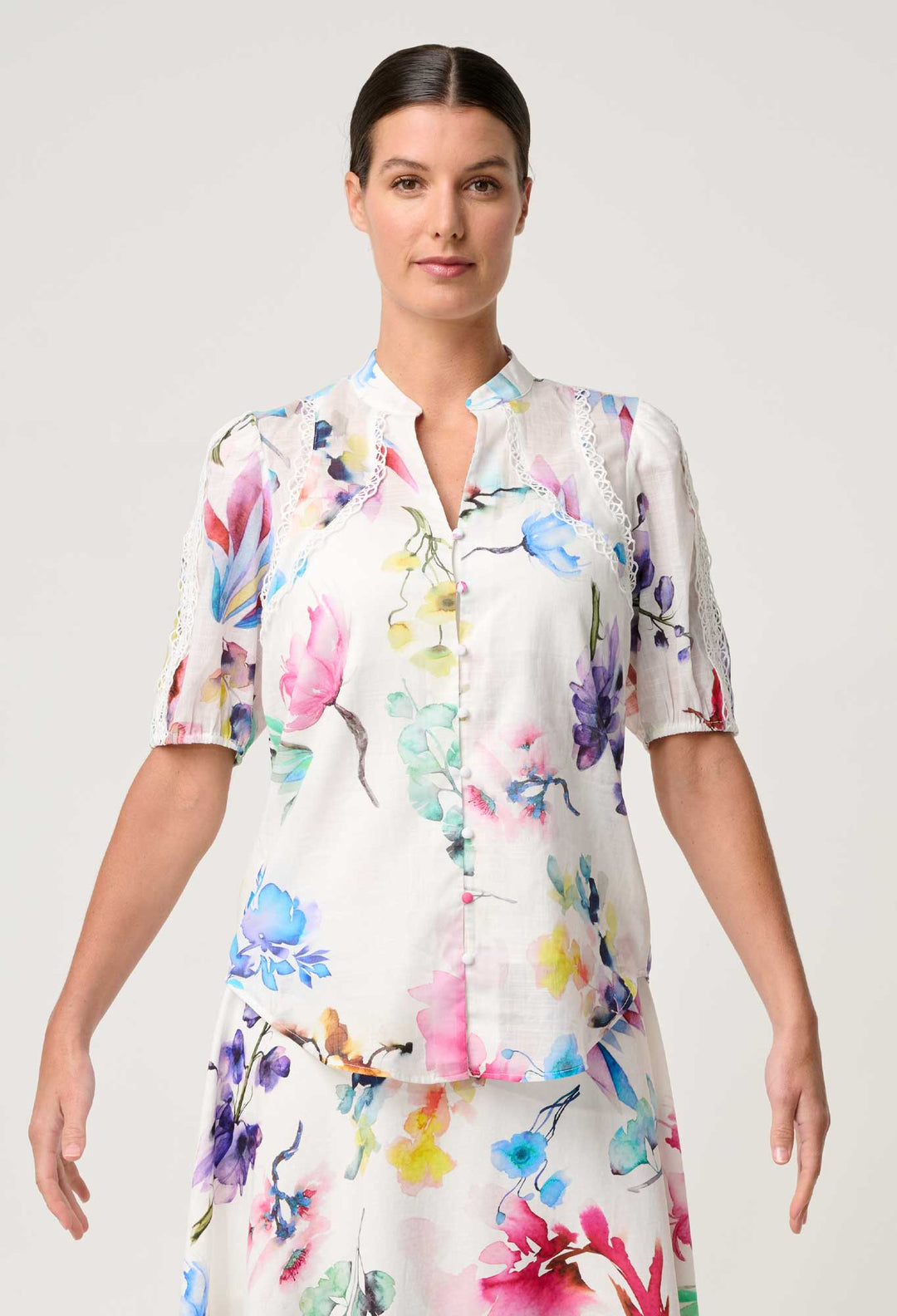 Thalia Lace Cotton Slub Shirt in Plume Blossom shirt Once Was