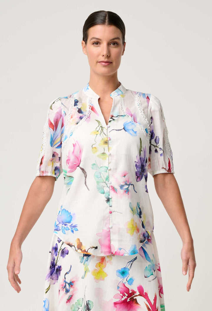 Thalia Lace Cotton Slub Shirt in Plume Blossom shirt Once Was