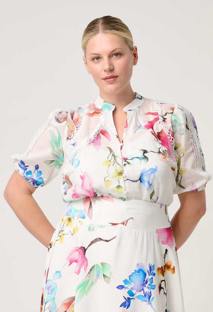 Thalia Lace Cotton Slub Shirt in Plume Blossom shirt Once Was