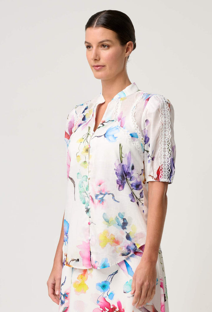 Thalia Lace Cotton Slub Shirt in Plume Blossom shirt Once Was