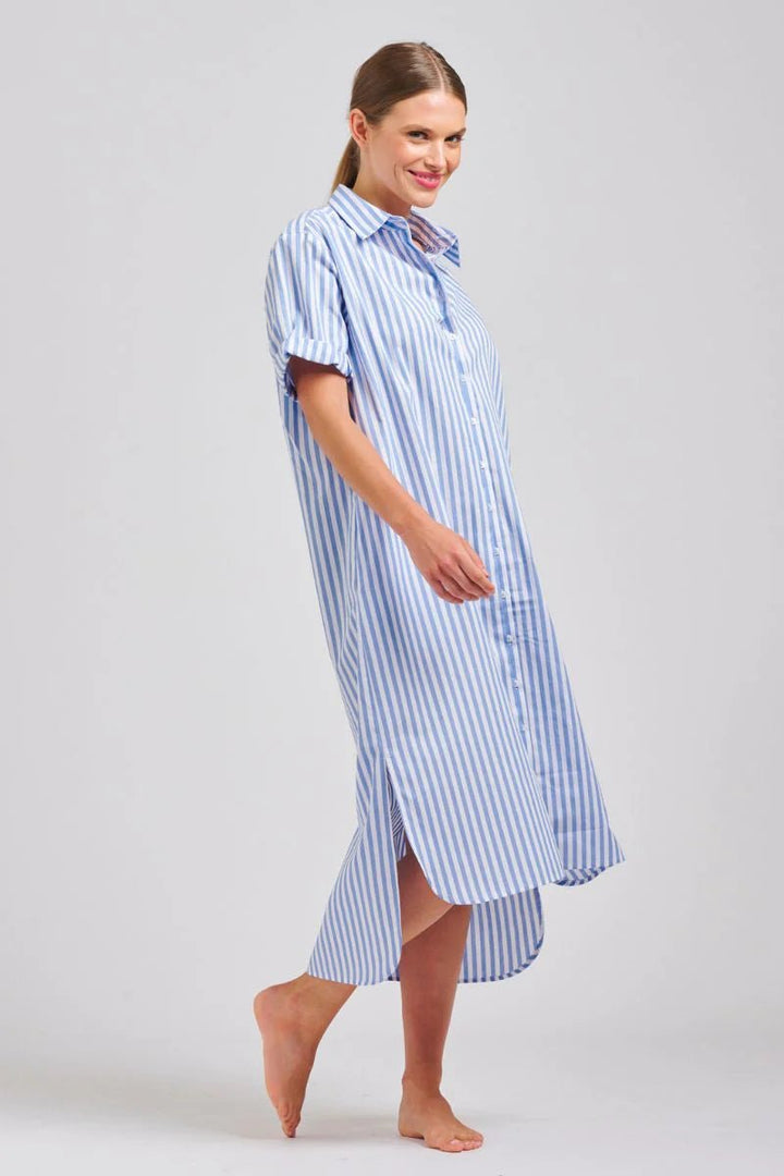 The Annie Short Sleeve Dress - Pale Blue Stripe Dresses Shirty
