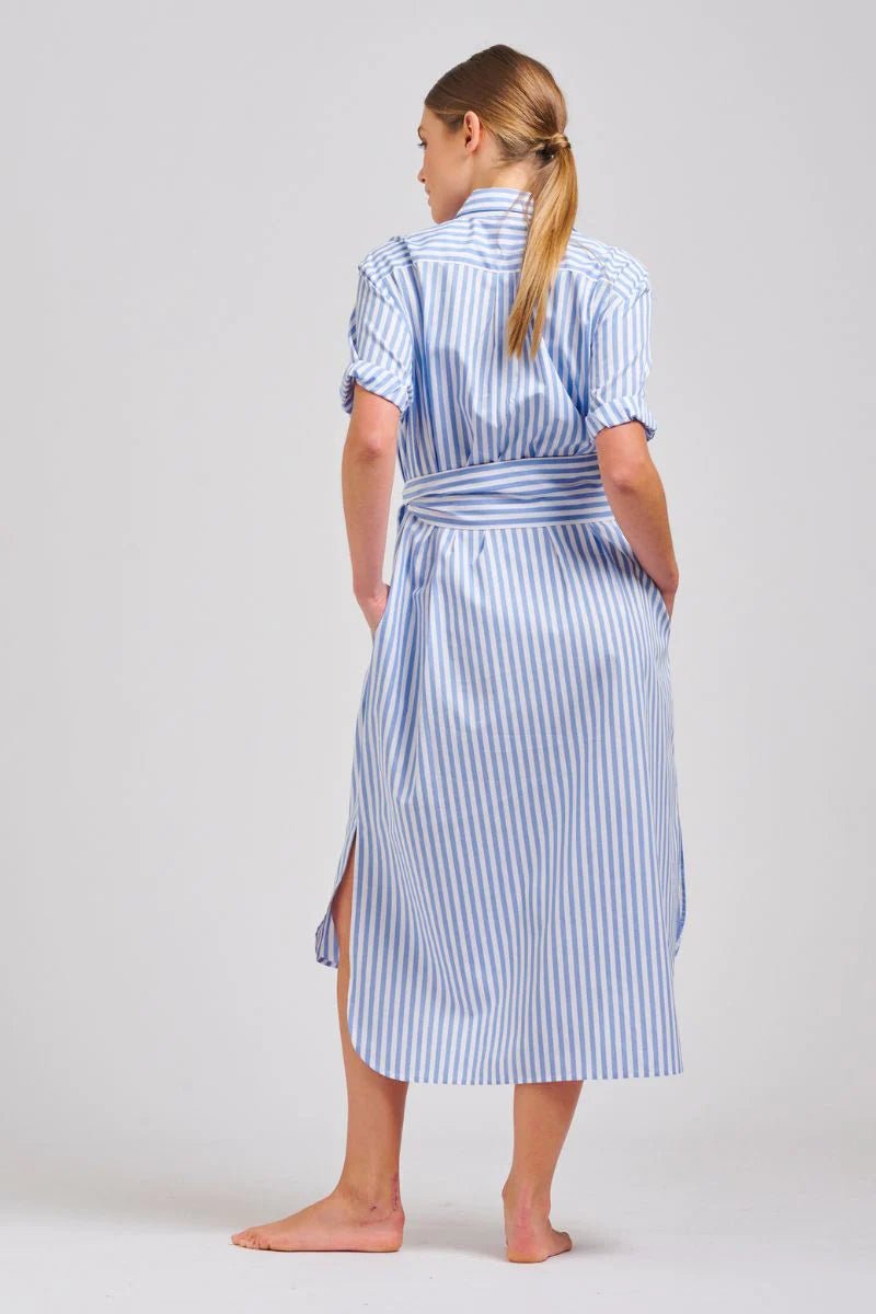 The Annie Short Sleeve Dress - Pale Blue Stripe Dresses Shirty