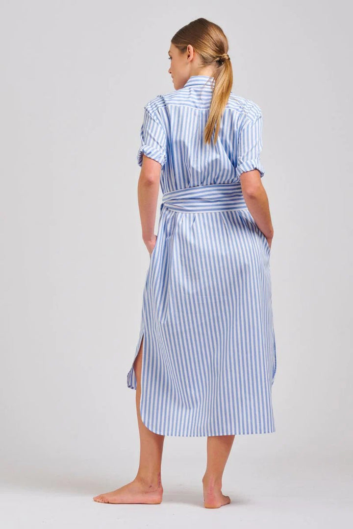 The Annie Short Sleeve Dress - Pale Blue Stripe Dresses Shirty