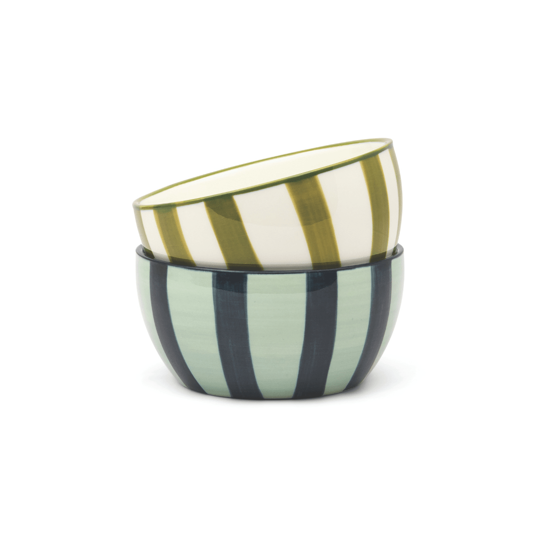 The Bella Dipping Bowls - Green *& Blue Stripe Here's How
