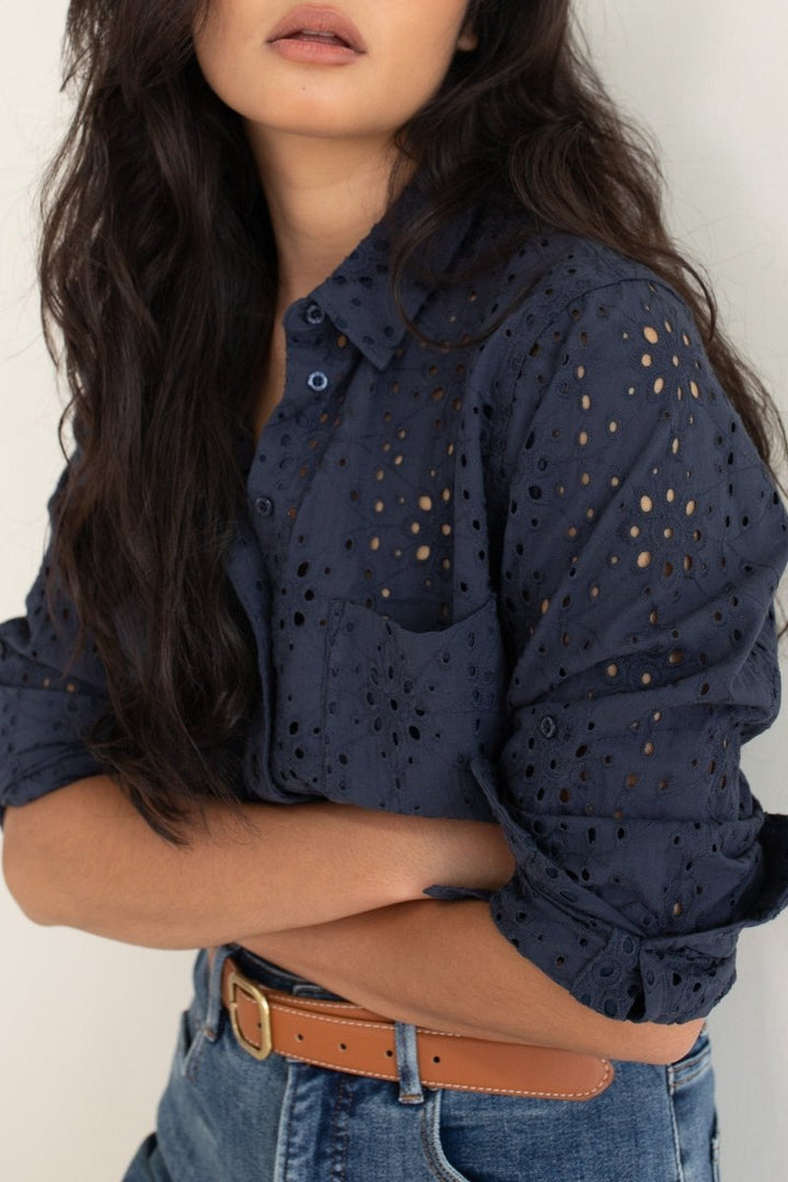 The Broderie Shirt Navy Shirt Hut