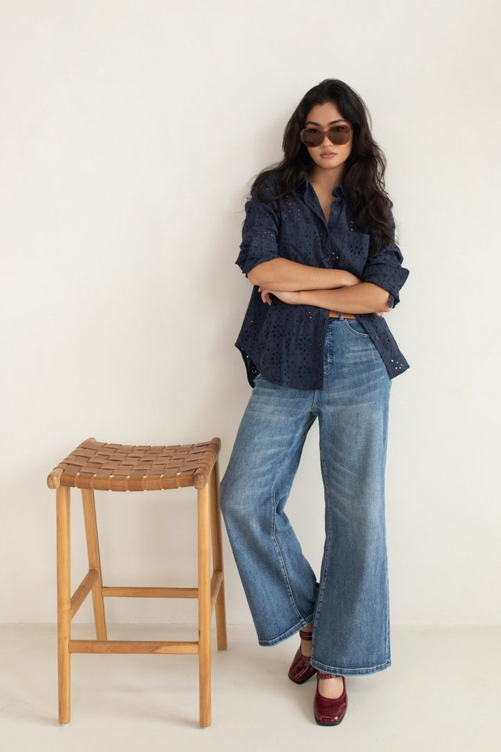 The Broderie Shirt Navy Shirt Hut