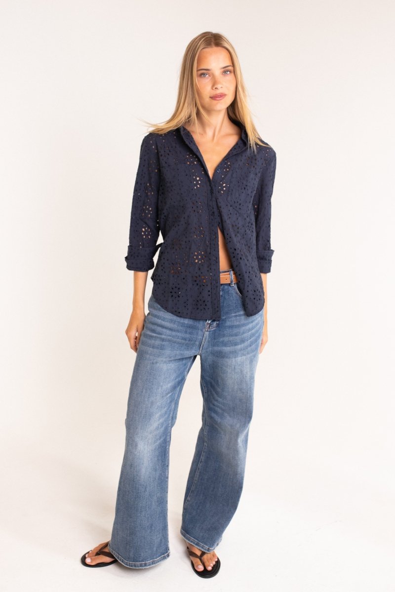 The Broderie Shirt Navy Shirt Hut