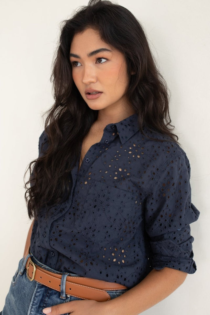 The Broderie Shirt Navy Shirt Hut